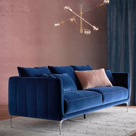 Simple and luxurious retro velvet Andrea Sofa -3seater dark blue 1.4