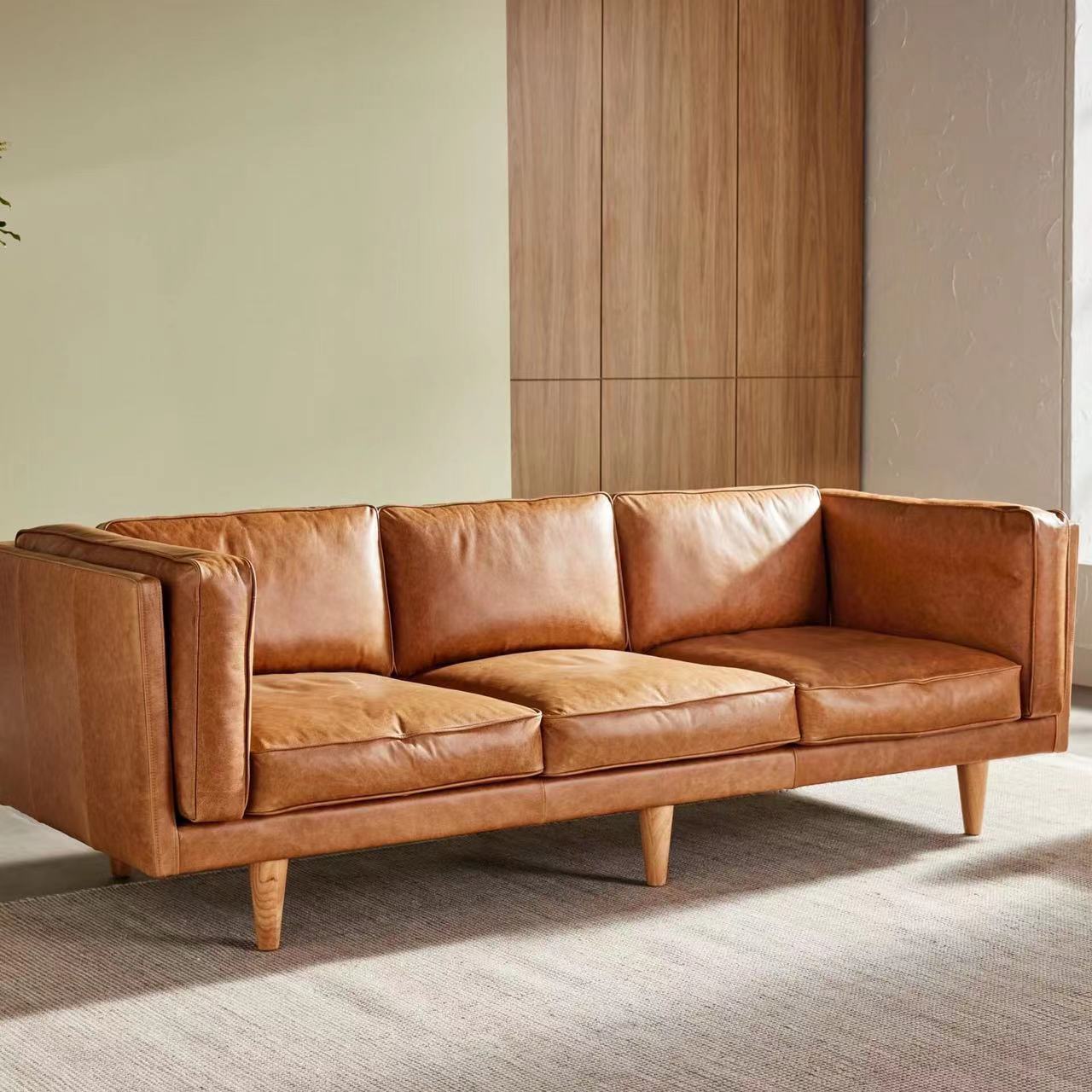 Modern Minimalist Fashionable Retro Comfortable Berlin Leather Sofa—3.5seater 1.3